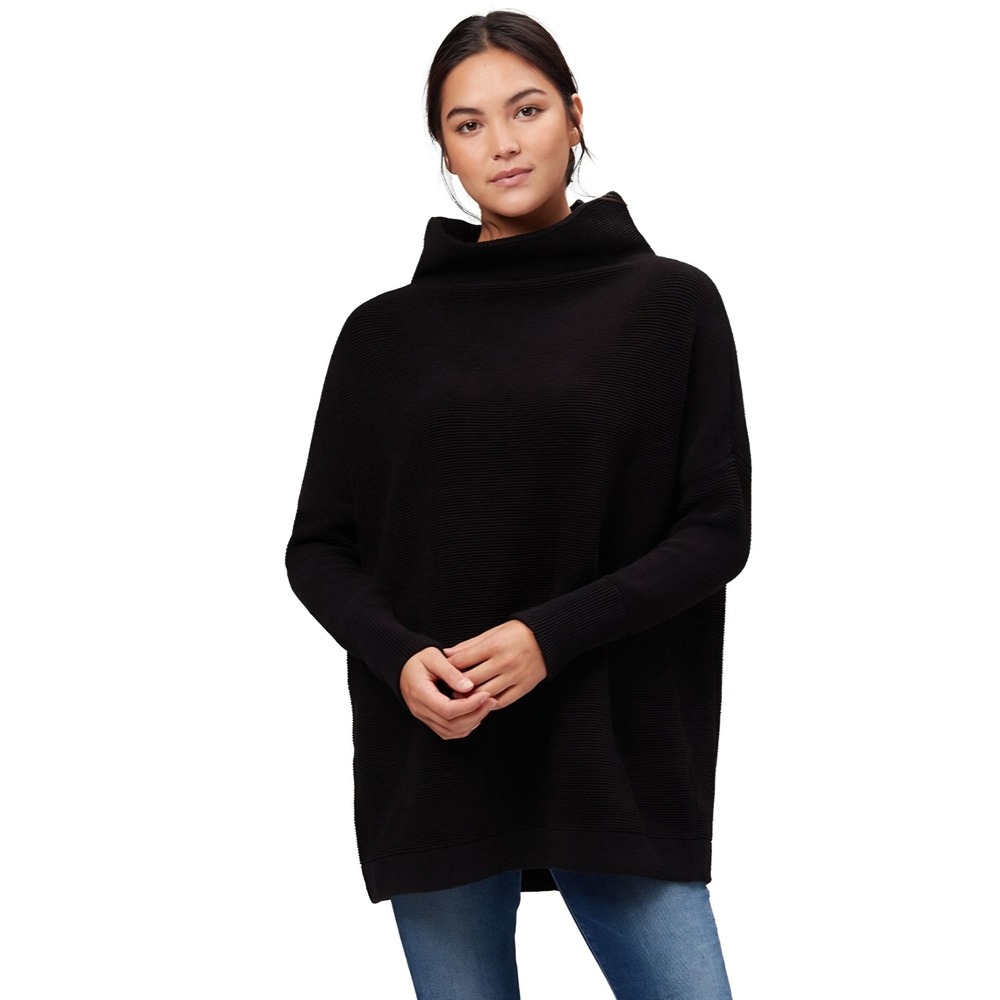 Free People Boho Slouchy Ottoman Black Ribbed Tunic Dress Sweater sz M